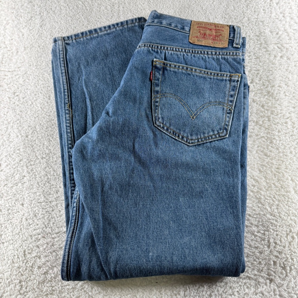 Y2K Levis 550 Relaxed Fit Straight Mens Tag 34x30 Western Medium Blue Denim